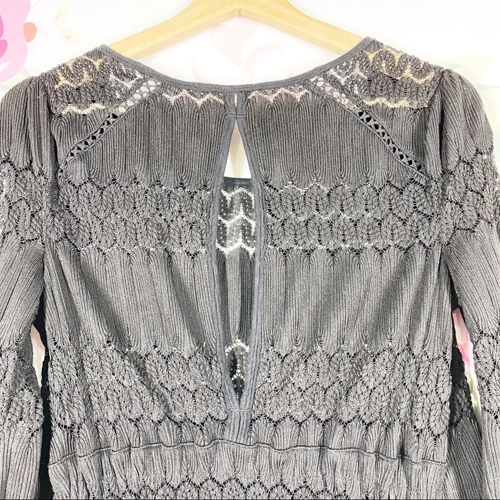 Free People Bohemian Boho Black Crochet Knit Blouse S